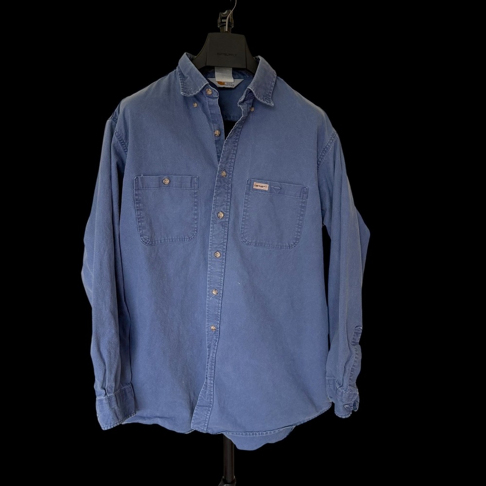 80's Carhartt Rugged Outdoor Wear Blue Long Sleeve Button Down Work Shirt XL